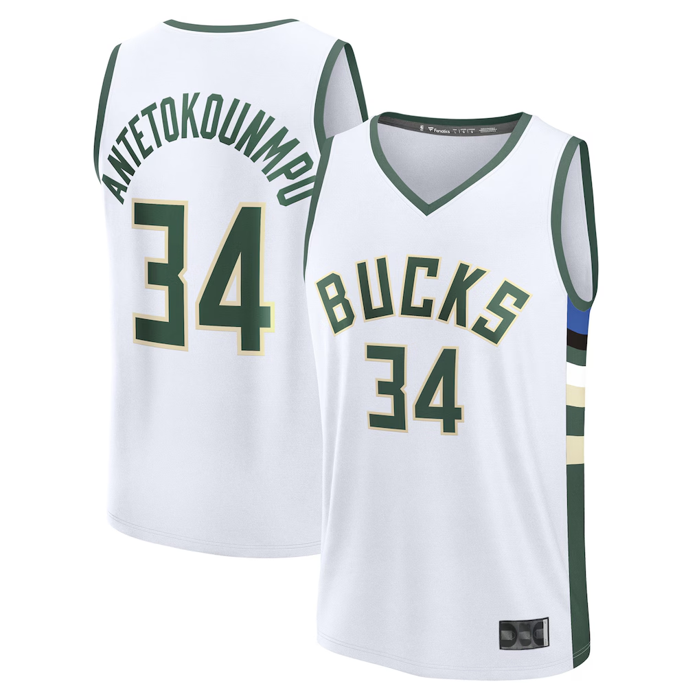 Kooe M.Bucks #34 Giannis Antetokounmpo White Fast Break Replica Player Jerseys - Association Edition