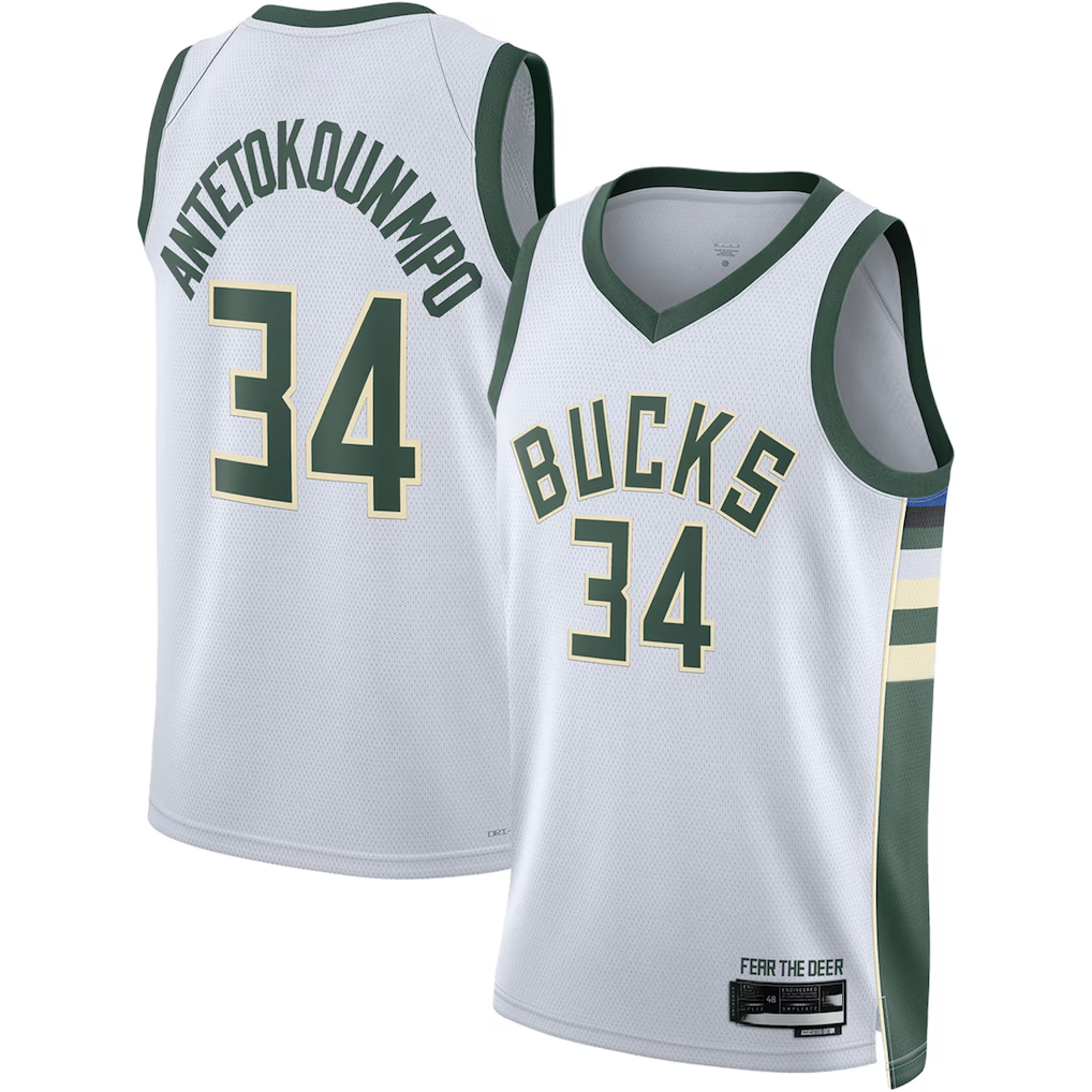 Kooe M.Bucks #34 Giannis Antetokounmpo White Swingman Jerseys - Association Edition