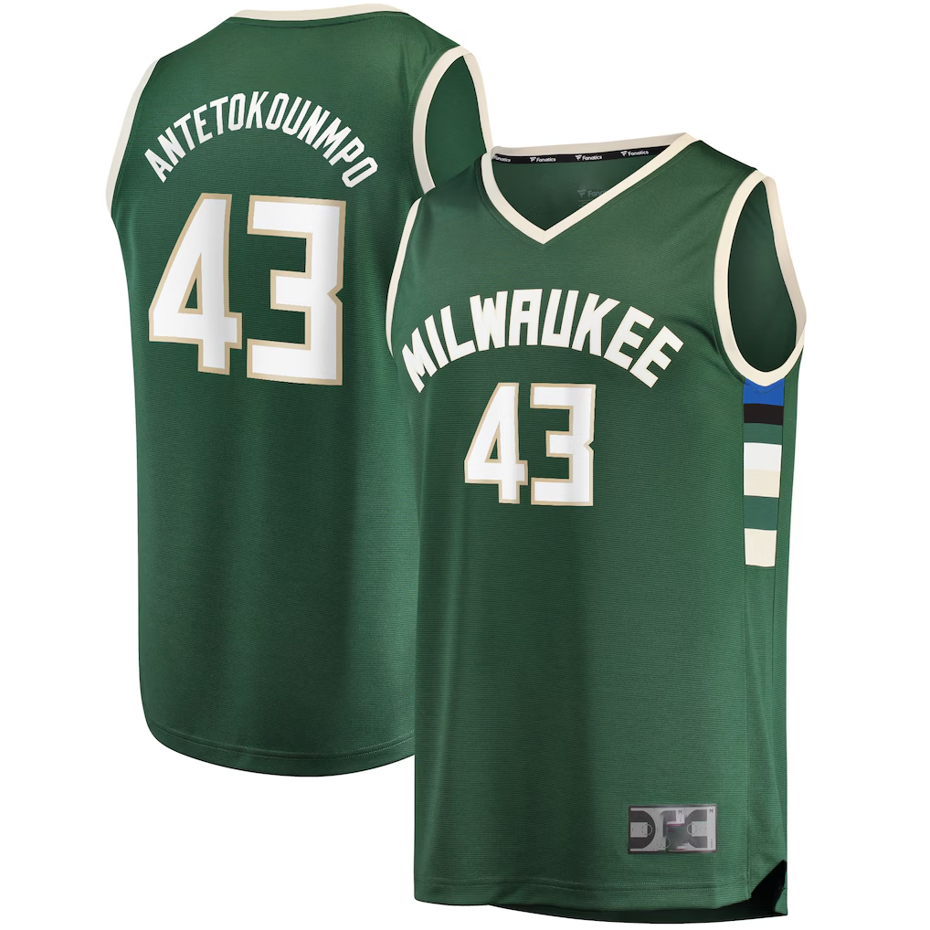 Kooe M.Bucks #43 Thanasis Antetokounmpo Hunter Green Fast Break Replica Player Jerseys - Icon Edition