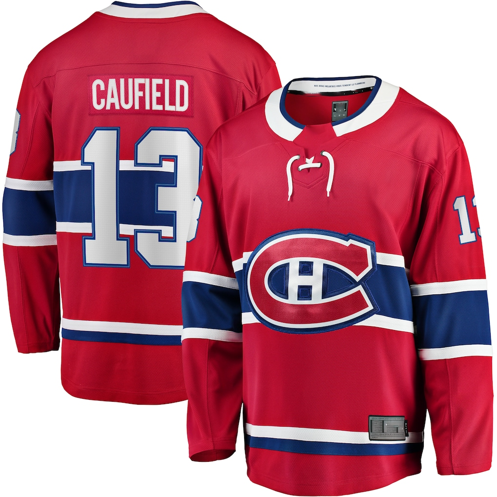 Kooe M.Canadiens #13 Cole Caufield Red Home Premier Breakaway Player Jerseys