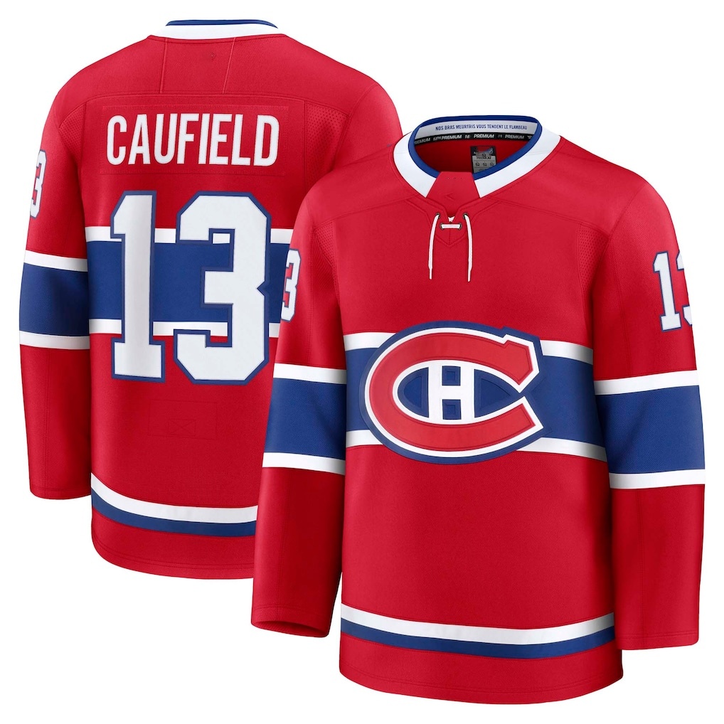 Kooe M.Canadiens #13 Cole Caufield Red Home Premium Jerseys