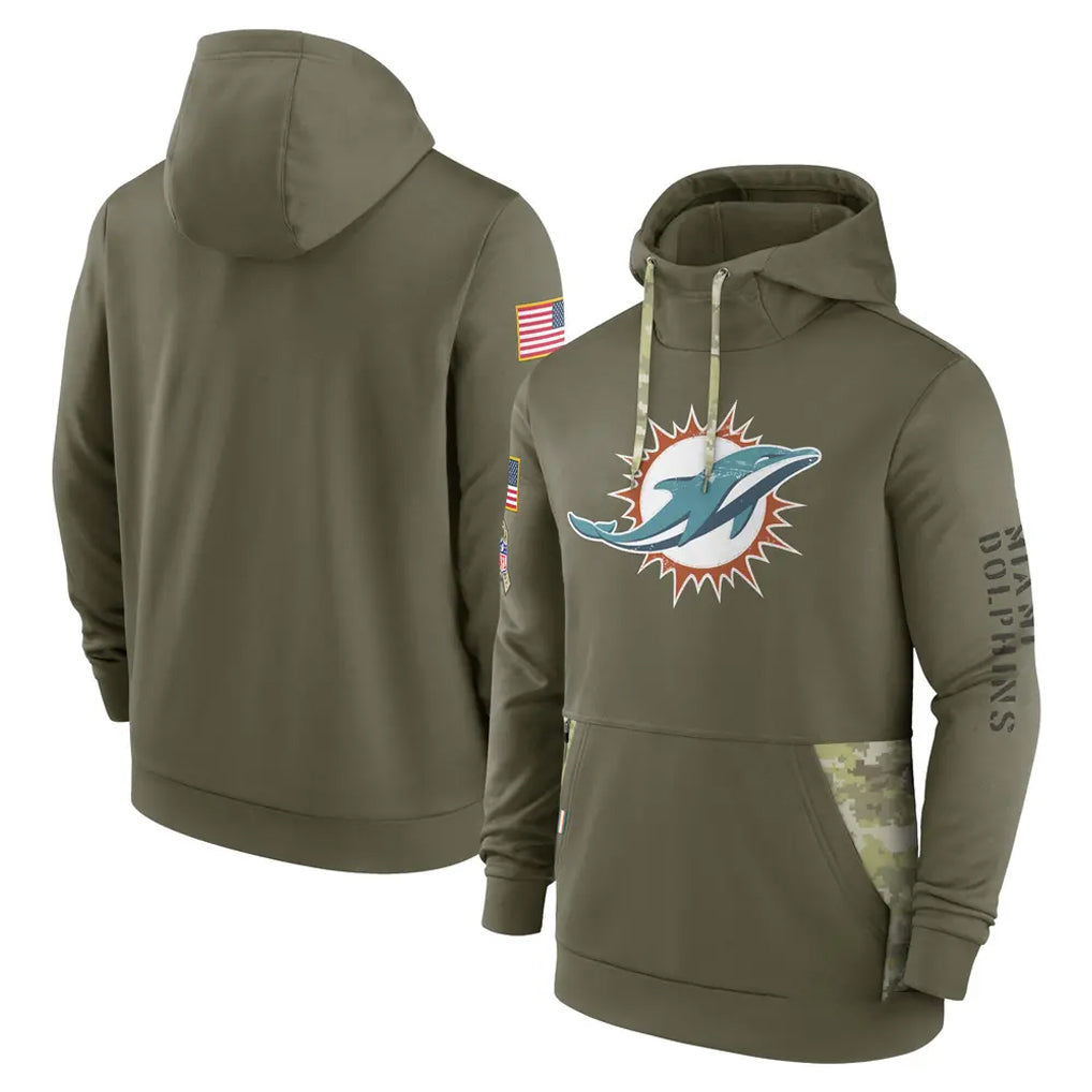 Kooe M.Dolphins Olive Salute to Service Pullover Hoodies Home Game Blank Player Stitched Jerseys