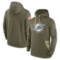 Kooe M.Dolphins Olive Salute to Service Pullover Hoodies Home Game Blank Player Stitched Jerseys