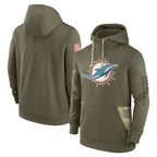 Kooe M.Dolphins Olive Salute to Service Pullover Hoodies Home Game Blank Player Stitched Jerseys
