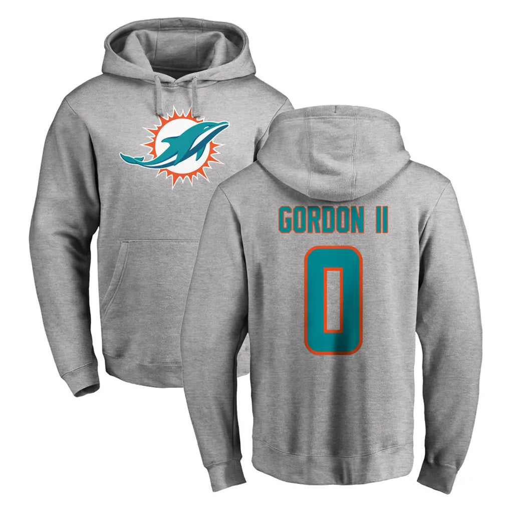 Kooe M.Dolphins #0 Ollie Gordon II Player Gray LOGO Pullover Hoodies Limited Stitched Jerseys
