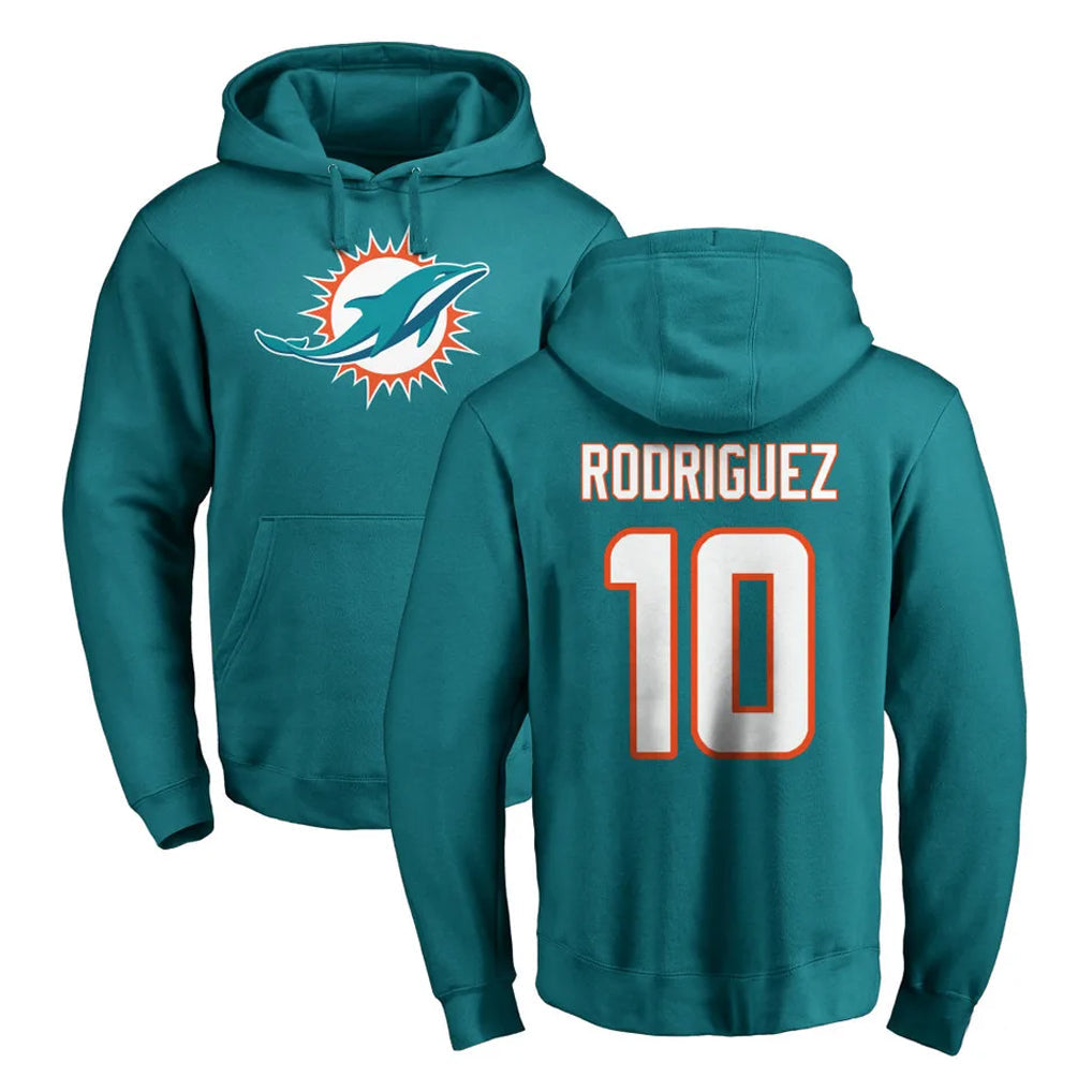 Kooe M.Dolphins #10 Jacob Rodriguez Player Aqua LOGO Pullover Hoodies Limited Stitched Jerseys