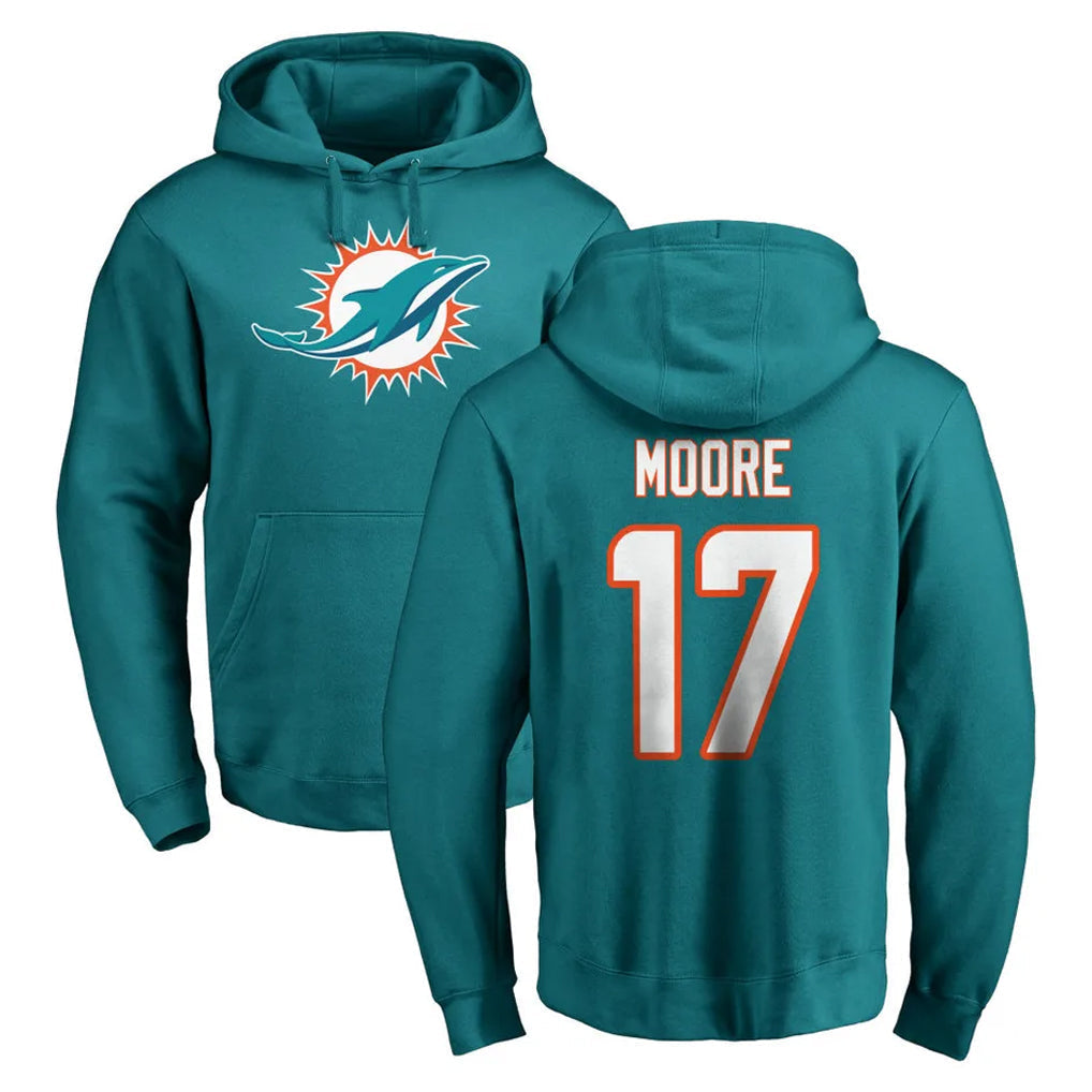 Kooe M.Dolphins #17 Trey Moore Player Aqua LOGO Pullover Hoodies Limited Stitched Jerseys