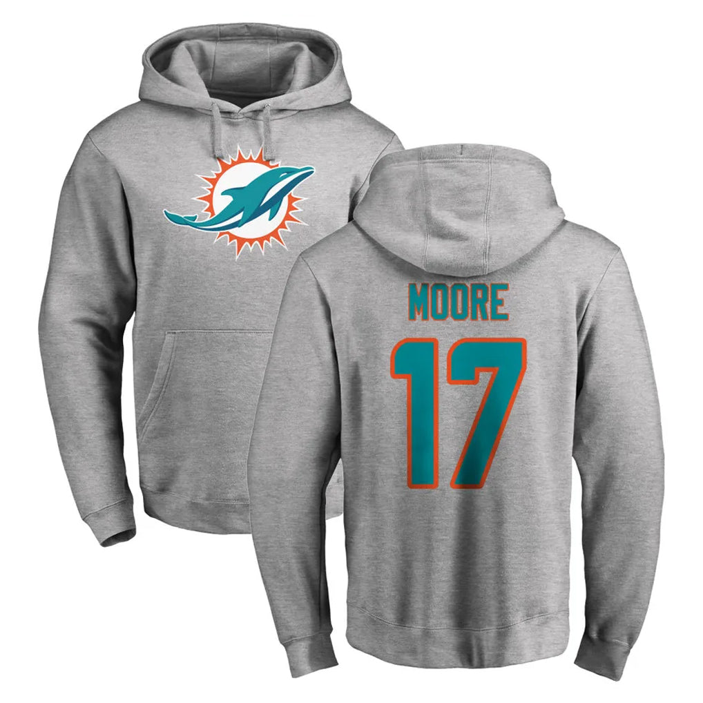 Kooe M.Dolphins #17 Trey Moore Player Gray LOGO Pullover Hoodies Limited Stitched Jerseys