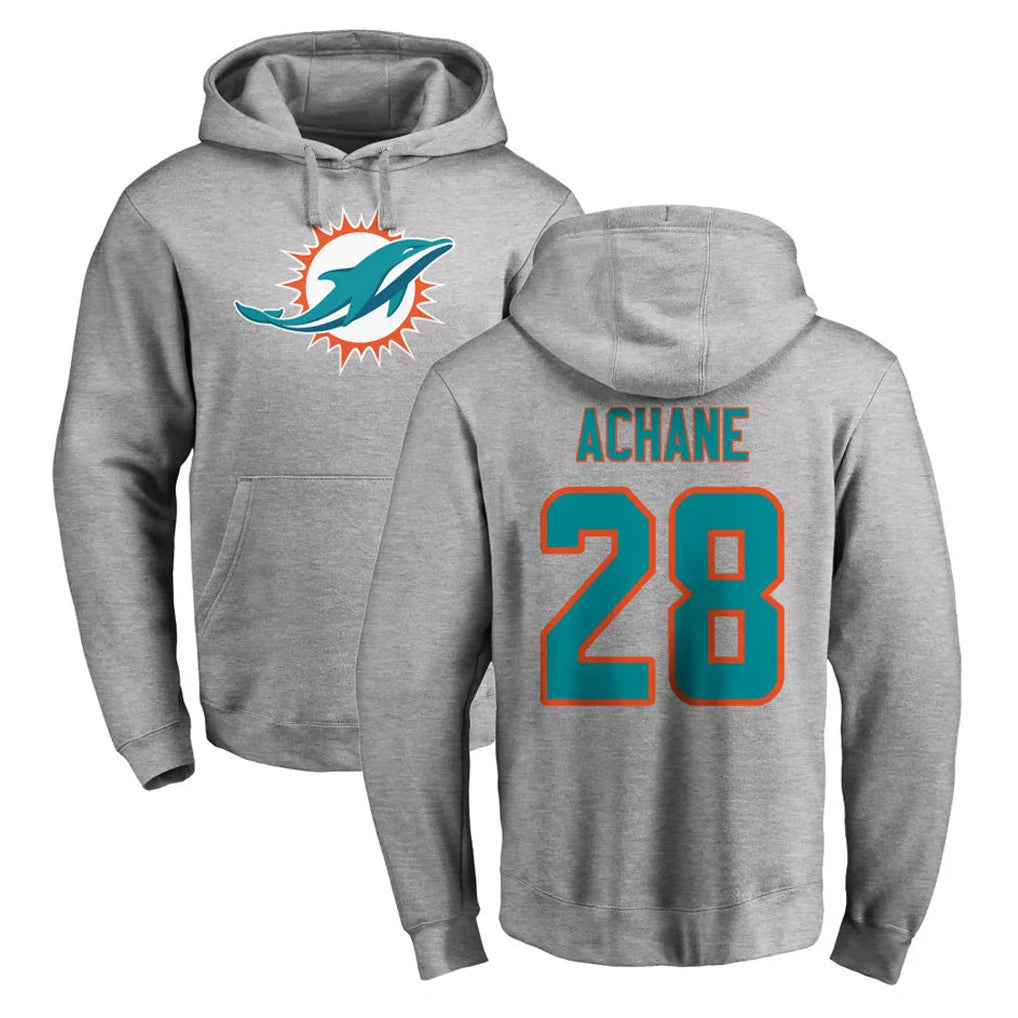 Kooe M.Dolphins #28 De'Von Achane Player Gray LOGO Pullover Hoodies Limited Stitched Jerseys