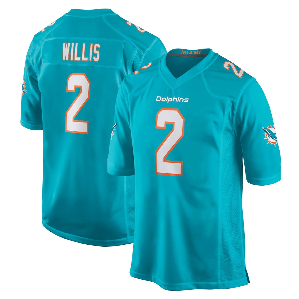 Kooe M.Dolphins #2 Malik Willis Player Aqua Home Game Stitched Jerseys