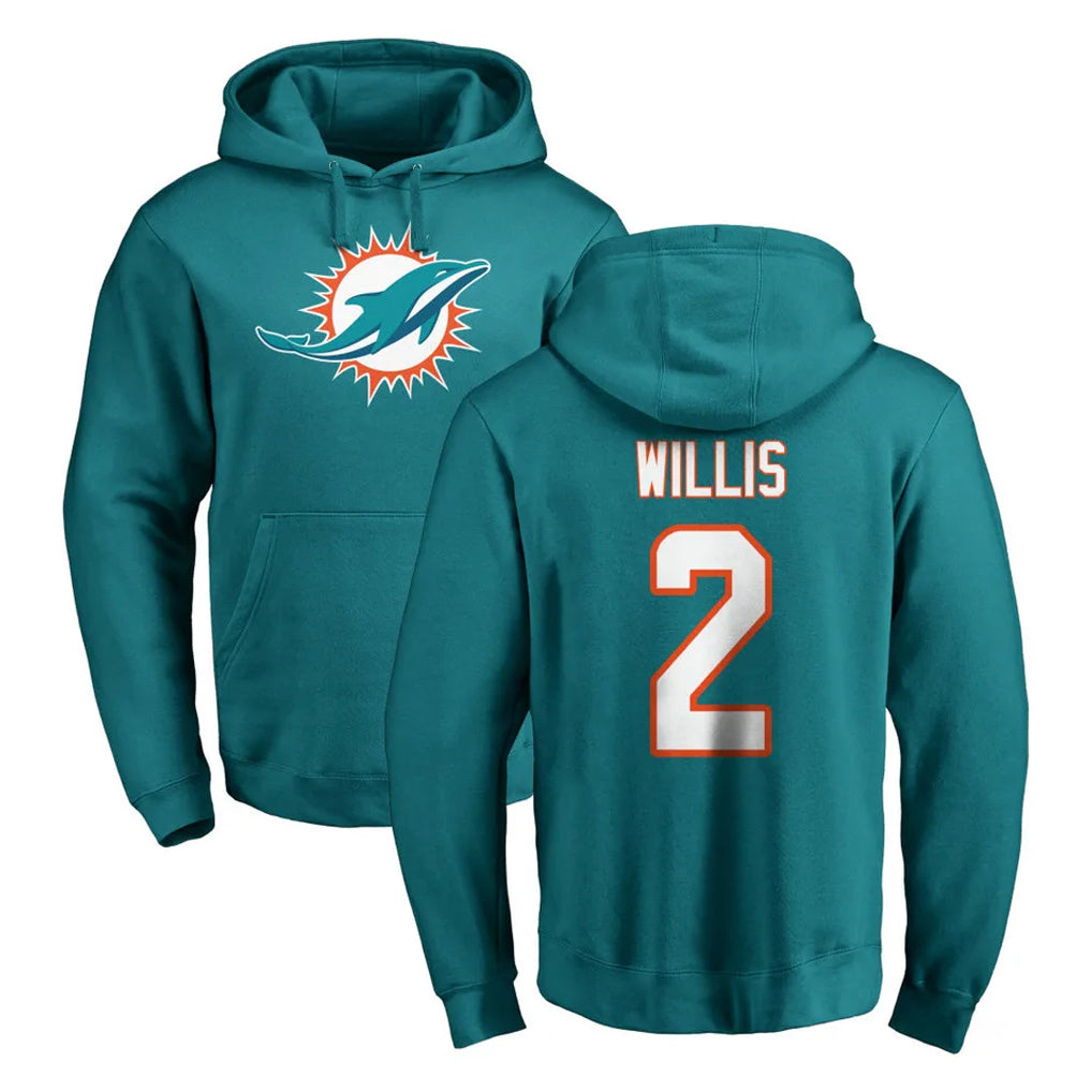 Kooe M.Dolphins #2 Malik Willis Player Aqua LOGO Pullover Hoodies Limited Stitched Jerseys
