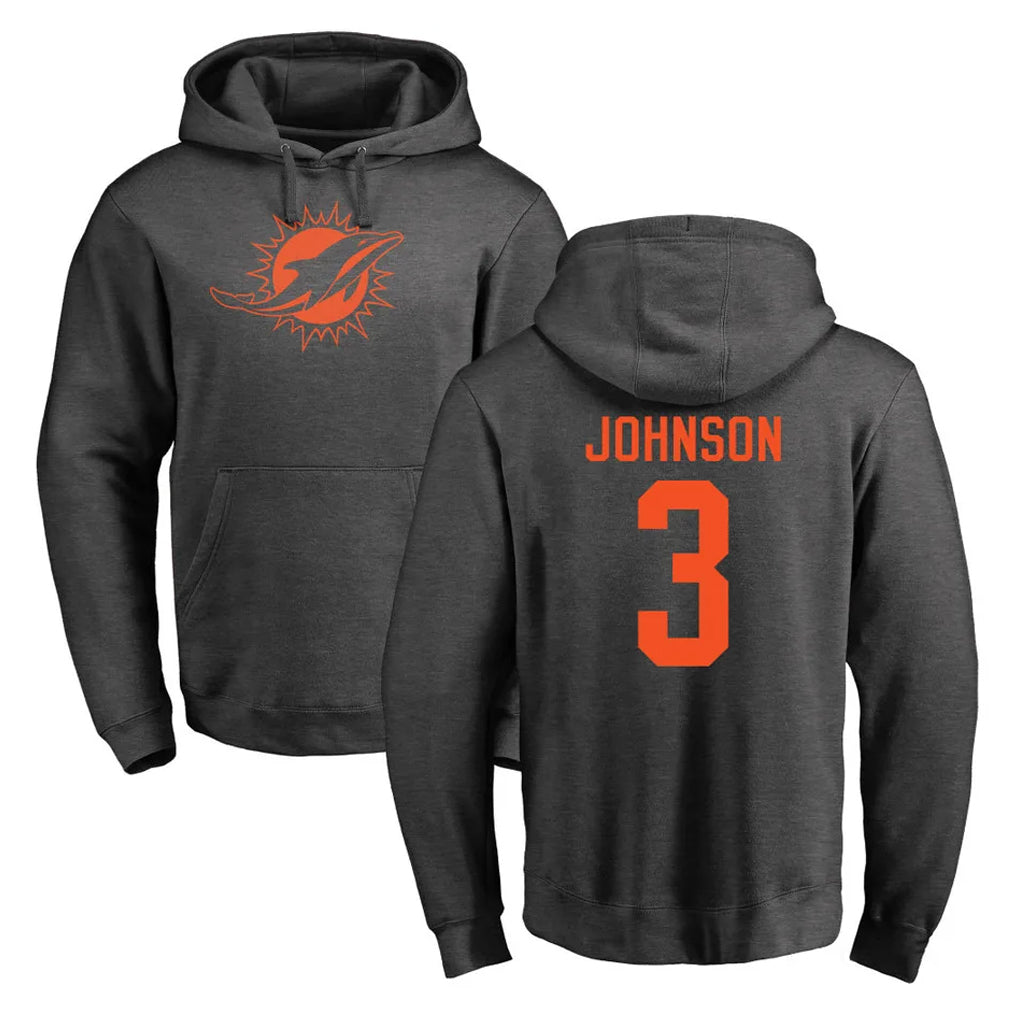 Kooe M.Dolphins #3 Chris Johnson Player Darkgray Pullover Hoodies Limited Stitched Jerseys