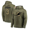 Kooe M.Dolphins #3 Chris Johnson Player Olive Salute to Service Pullover Hoodies Home Game Stitched Jerseys