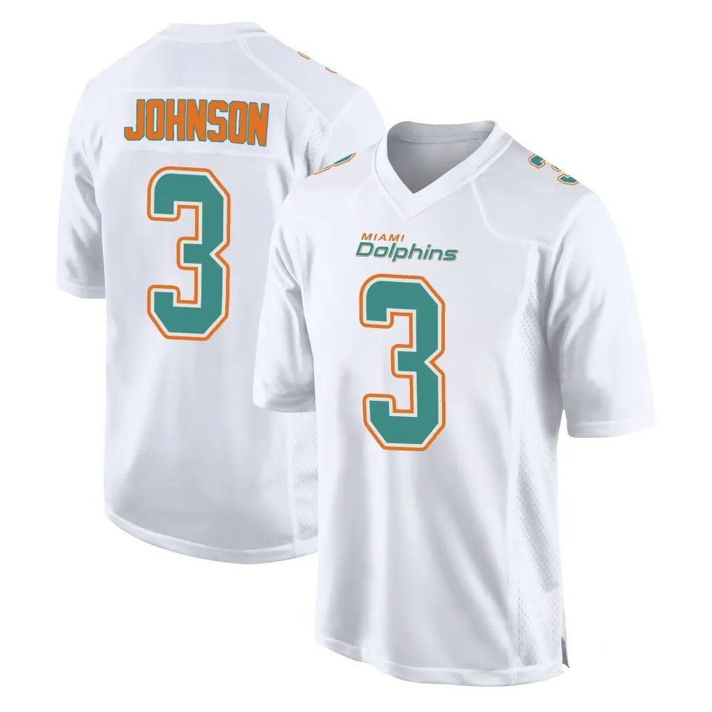 Kooe M.Dolphins #3 Chris Johnson Player White Fashion Home Game Stitched Jerseys