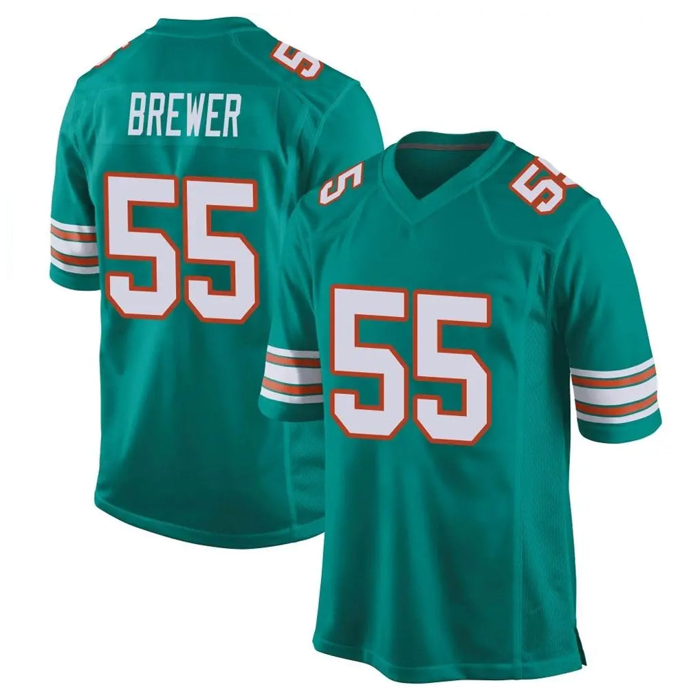 Kooe M.Dolphins #55 Aaron Brewer Player Aqua Alternate Home Game Stitched Jerseys
