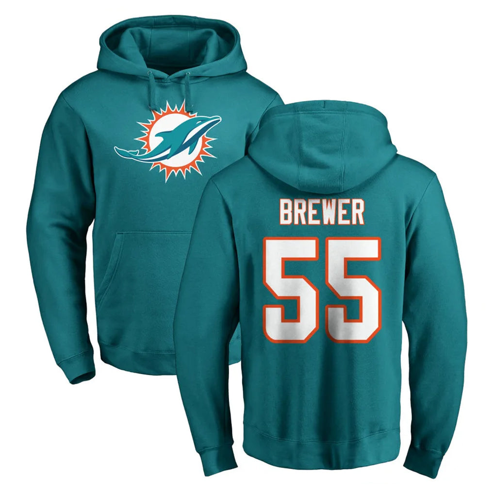 Kooe M.Dolphins #55 Aaron Brewer Player Aqua LOGO Pullover Hoodies Limited Stitched Jerseys