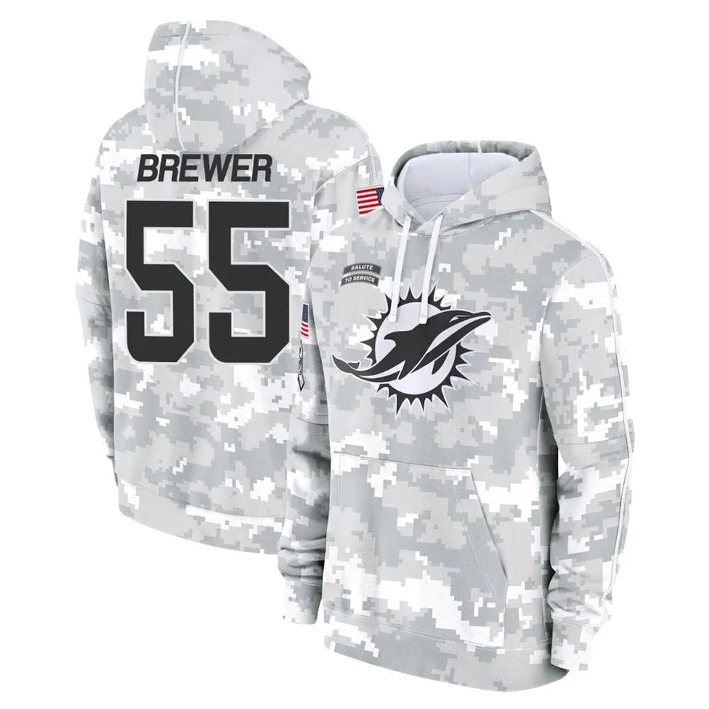 Kooe M.Dolphins #55 Aaron Brewer Player Arctic Camo Salute to Service Hoodies Limited Game Stitched Jerseys