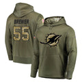 Kooe M.Dolphins #55 Aaron Brewer Player Olive Salute to Service Pullover Hoodies Home Game Stitched Jerseys
