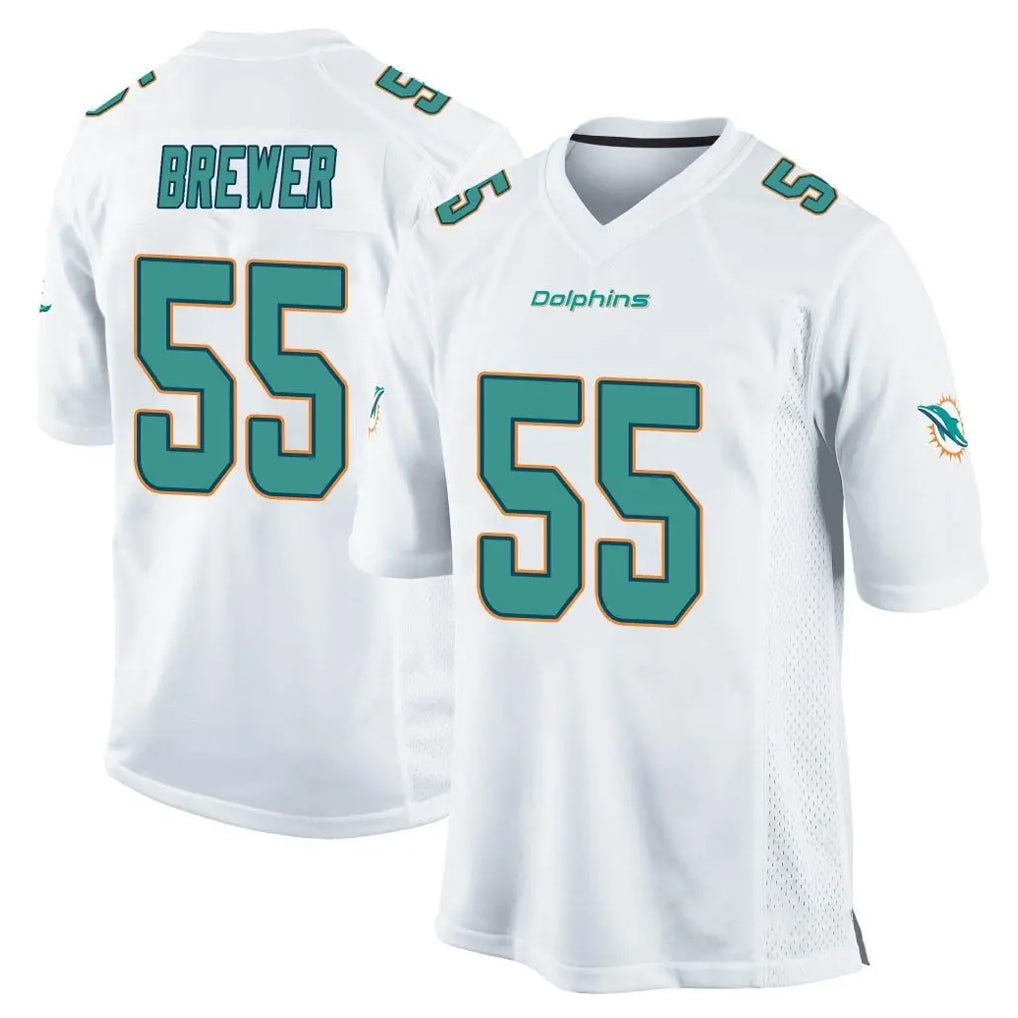 Kooe M.Dolphins #55 Aaron Brewer Player White Home Game Stitched Jerseys