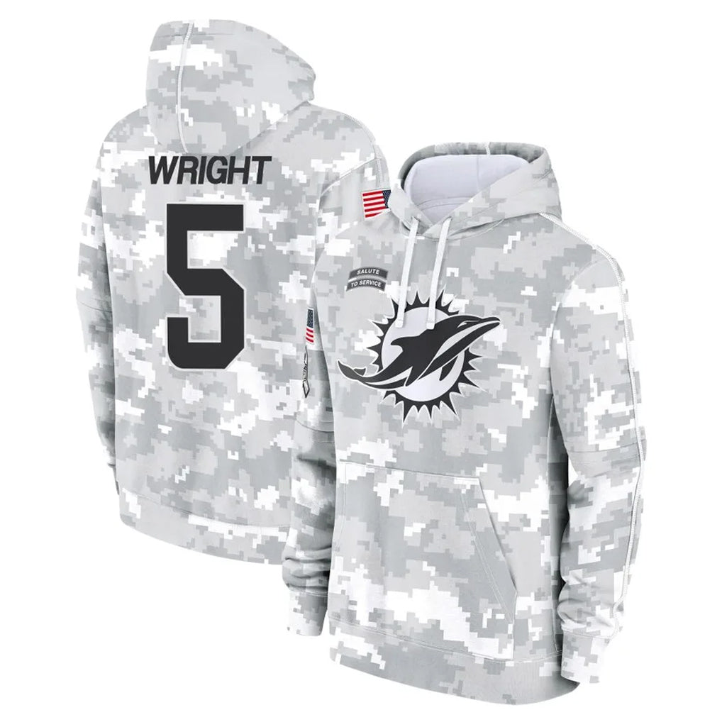 Kooe M.Dolphins #5 Jaylen Wright Player Arctic Camo Salute to Service Hoodies Limited Game Stitched Jerseys