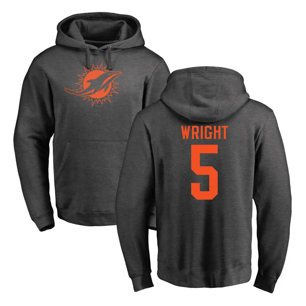 Kooe M.Dolphins #5 Jaylen Wright Player Darkgray Pullover Hoodies Limited Stitched Jerseys