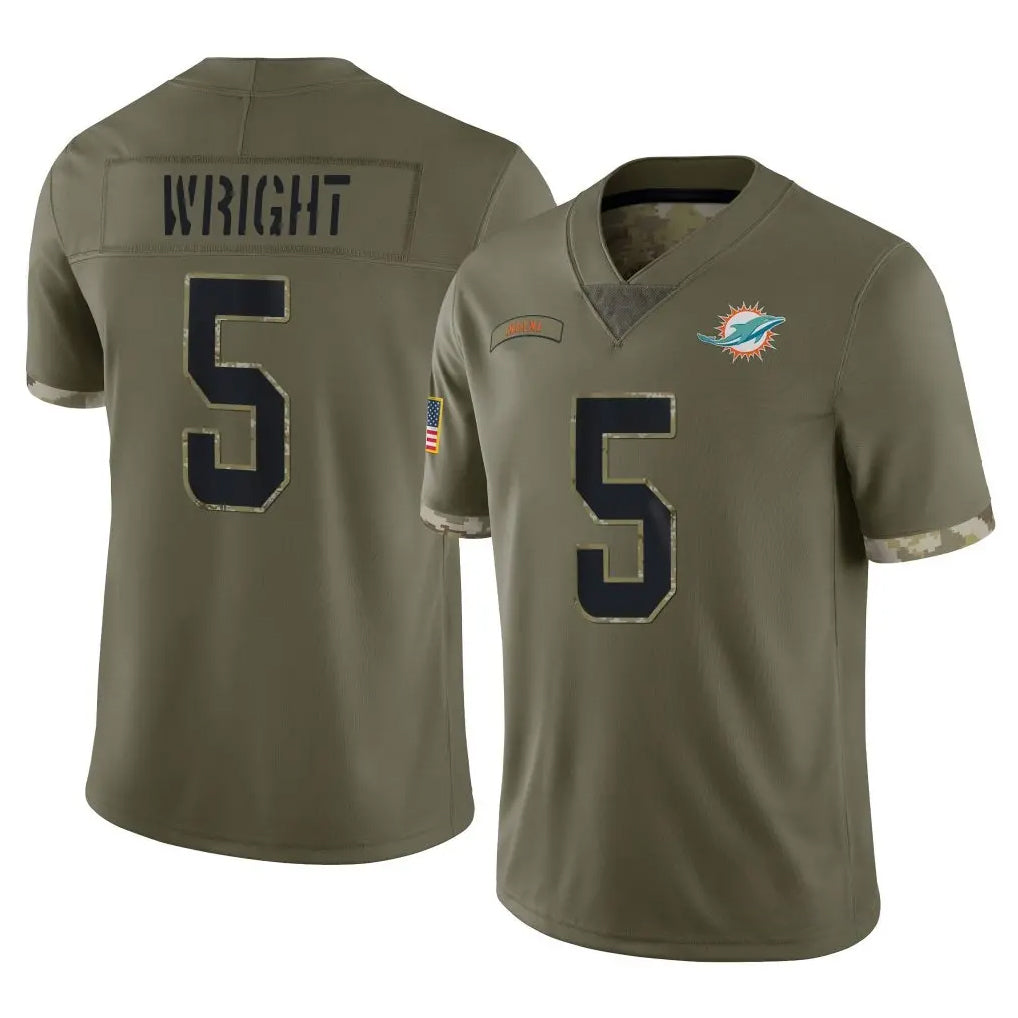 Kooe M.Dolphins #5 Jaylen Wright Player Olive Salute To Service Limited Stitched Jerseys