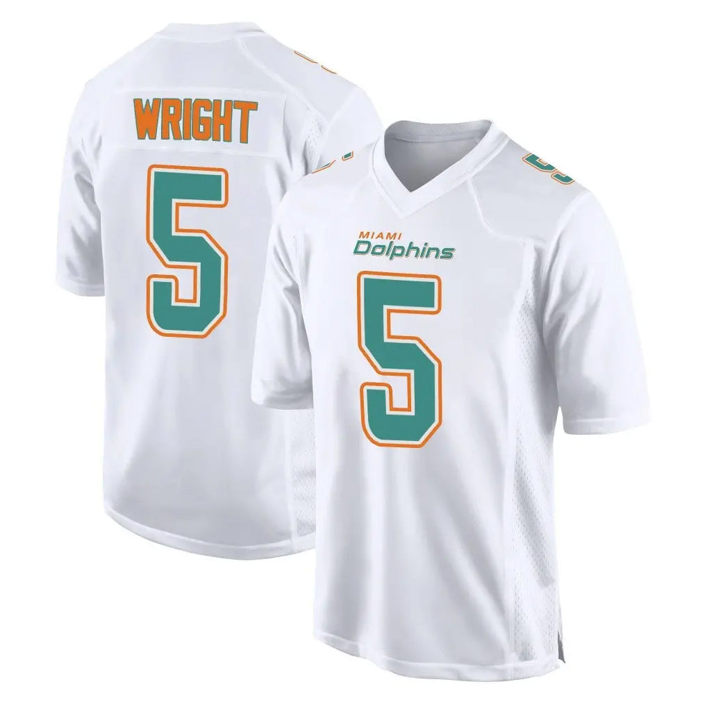 Kooe M.Dolphins #5 Jaylen Wright Player White Fashion Home Game Stitched Jerseys