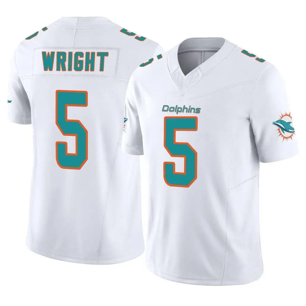 Kooe M.Dolphins #5 Jaylen Wright Player White Limited Vapor F.U.S.E. Home Game Stitched Jerseys