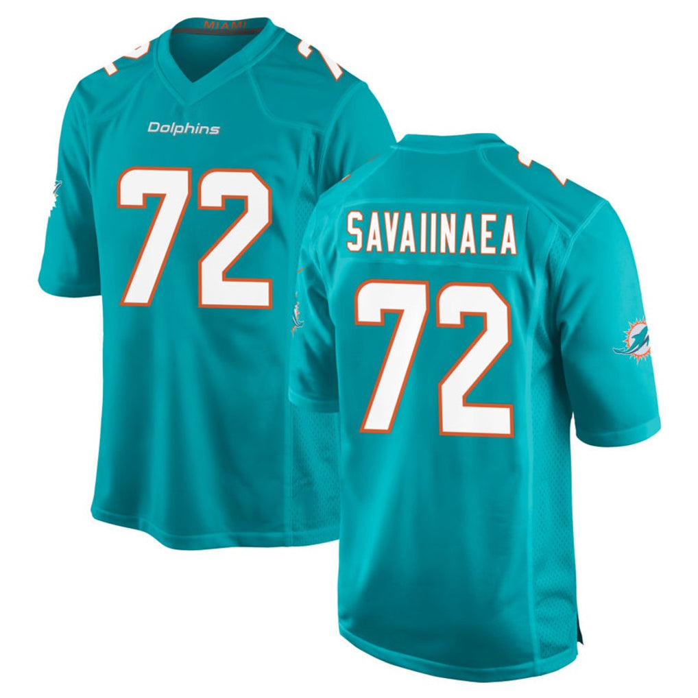 Kooe M.Dolphins #72 Jonah Savaiinaea Player Aqua Home Game Stitched Jerseys