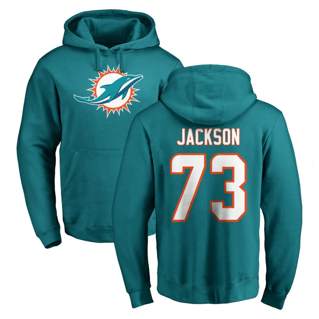 Kooe M.Dolphins #73 Austin Jackson Player Aqua LOGO Pullover Hoodies Limited Stitched Jerseys