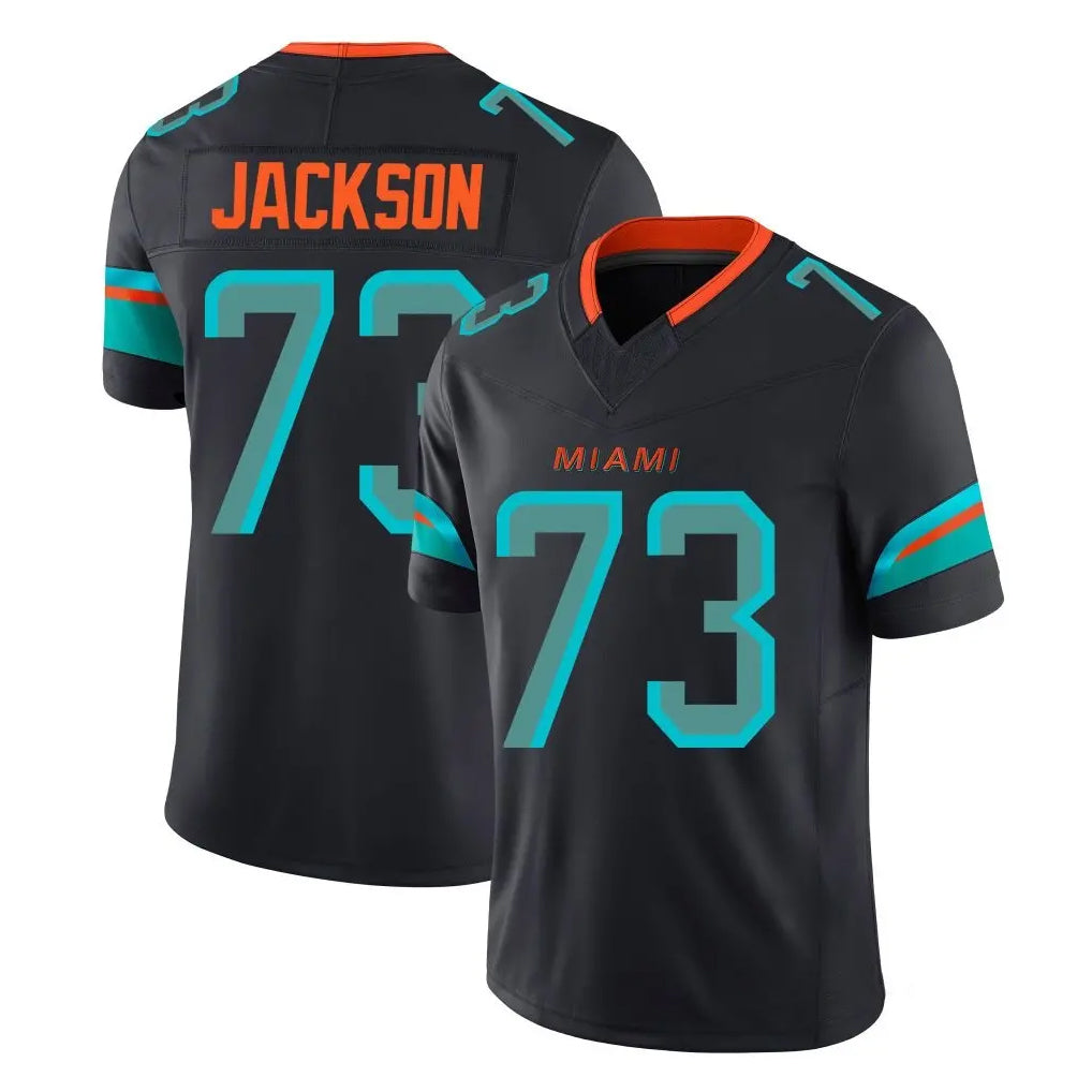 Kooe M.Dolphins #73 Austin Jackson Player Black Limited Pitch Rivalries Collection Home Game Stitched Jerseys