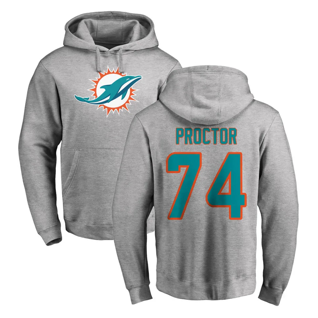 Kooe M.Dolphins #74 Kadyn Proctor Player Gray LOGO Pullover Hoodies Limited Stitched Jerseys