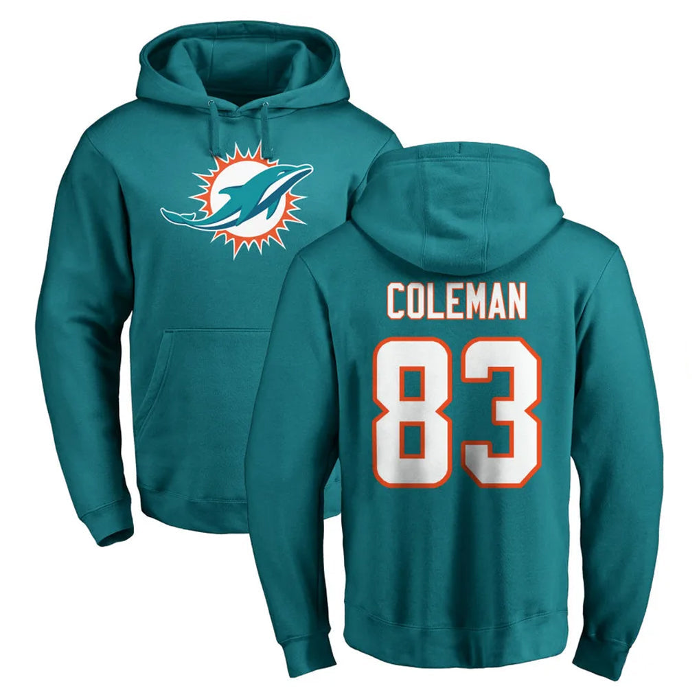 Kooe M.Dolphins #83 Kevin Coleman Jr. Player Aqua LOGO Pullover Hoodies Limited Stitched Jerseys
