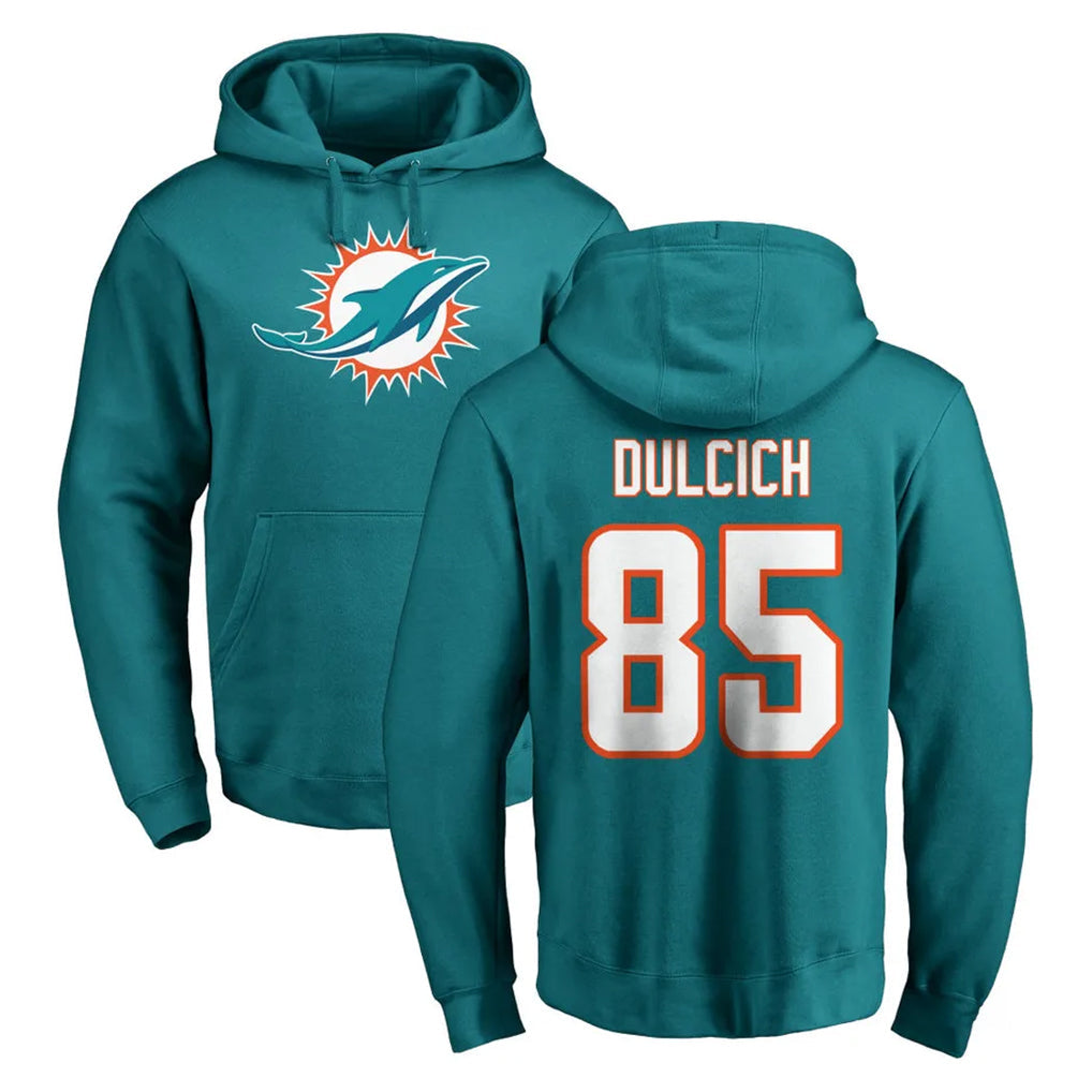 Kooe M.Dolphins #85 Greg Dulcich Player Aqua LOGO Pullover Hoodies Limited Stitched Jerseys
