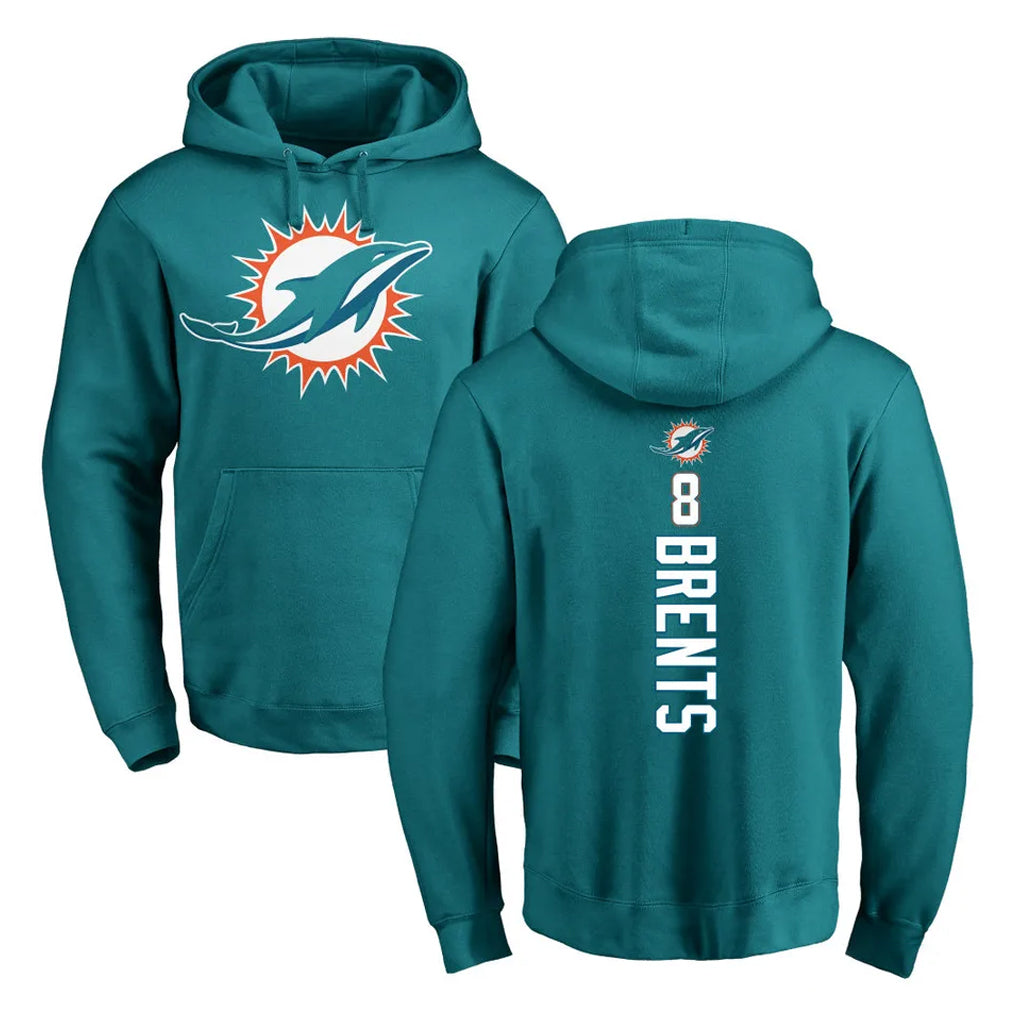 Kooe M.Dolphins #8 JuJu Brents Player Aqua LOGO Pullover Hoodies Limited Stitched Jerseys