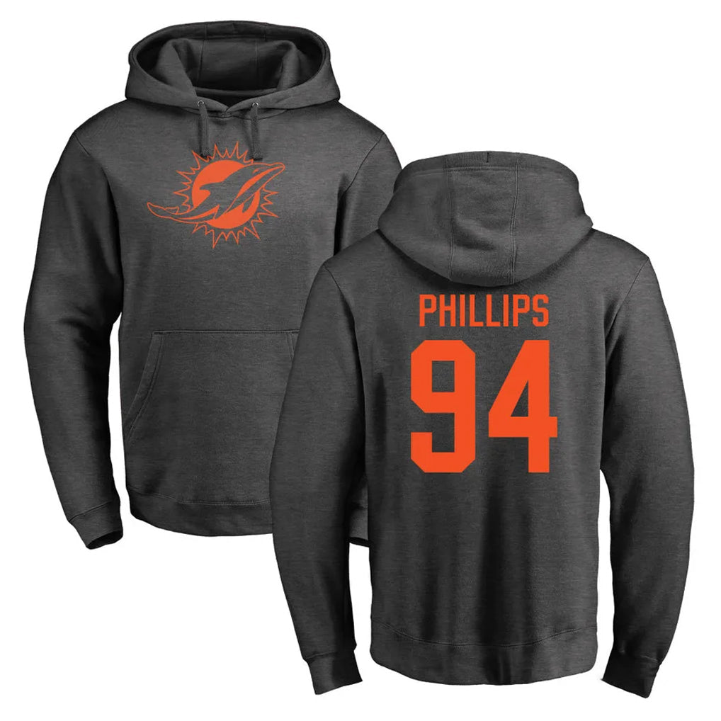 Kooe M.Dolphins #94 Jordan Phillips Player Darkgray Pullover Hoodies Limited Stitched Jerseys