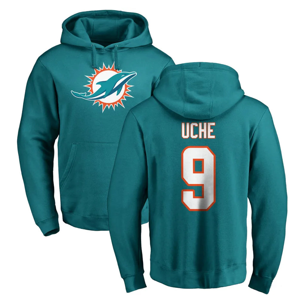 Kooe M.Dolphins #9 Joshua Uche Player Aqua LOGO Pullover Hoodies Limited Stitched Jerseys
