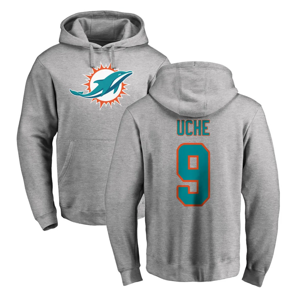 Kooe M.Dolphins #9 Joshua Uche Player Gray LOGO Pullover Hoodies Limited Stitched Jerseys