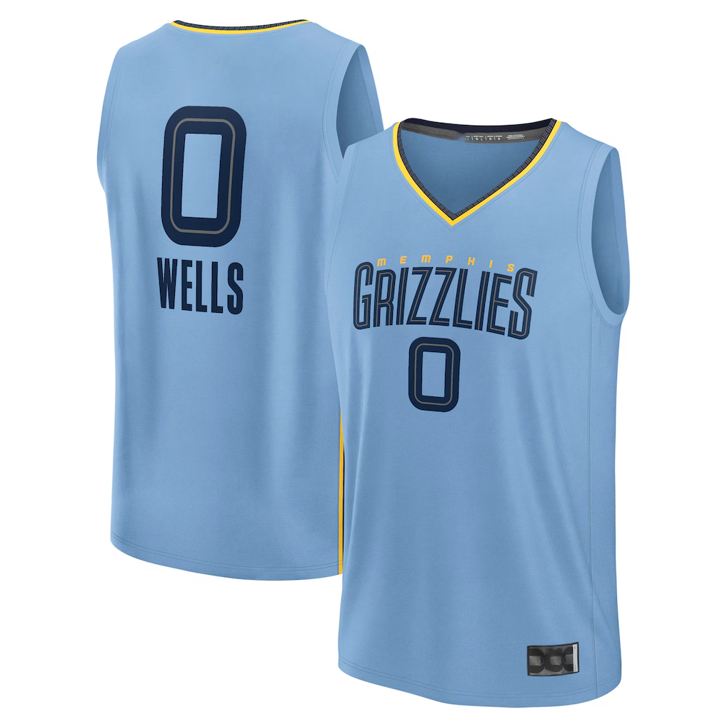 Kooe M.Grizzlies #0 Jaylen Wells Light Blue Fast Break Replica Player Stitched Jerseys- Statement Edition