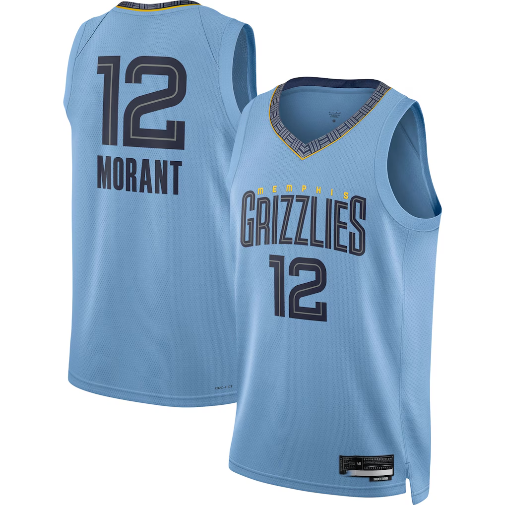 Kooe M.Grizzlies #12 Ja Morant Jordan Brand Light Blue Swingman Stitched Jerseys- Statement Edition