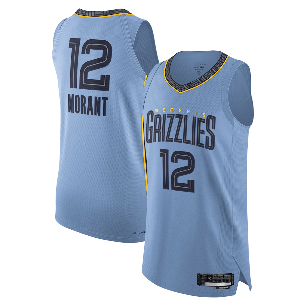 Kooe M.Grizzlies #12 Ja Morant Light Blue Authentic Player Stitched Jerseys- Statement Edition