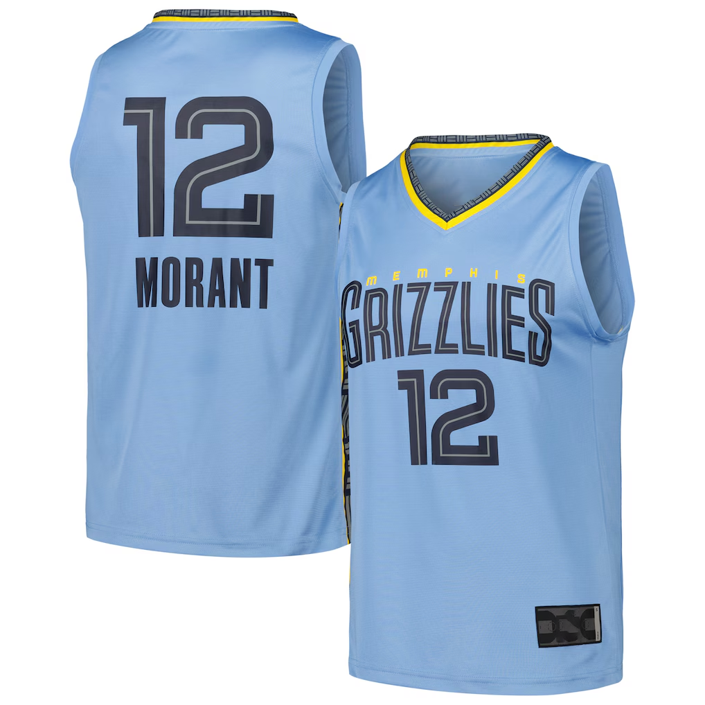 Kooe M.Grizzlies #12 Ja Morant Light Blue Fast Break Replica Player Stitched Jerseys- Statement Edition