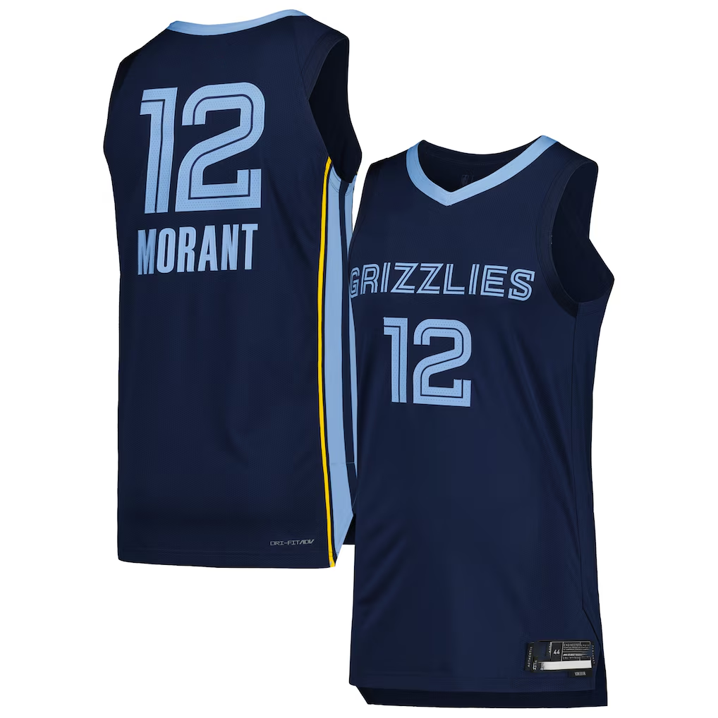 Kooe M.Grizzlies #12 Ja Morant Navy Authentic Stitched Jerseys- Icon Edition