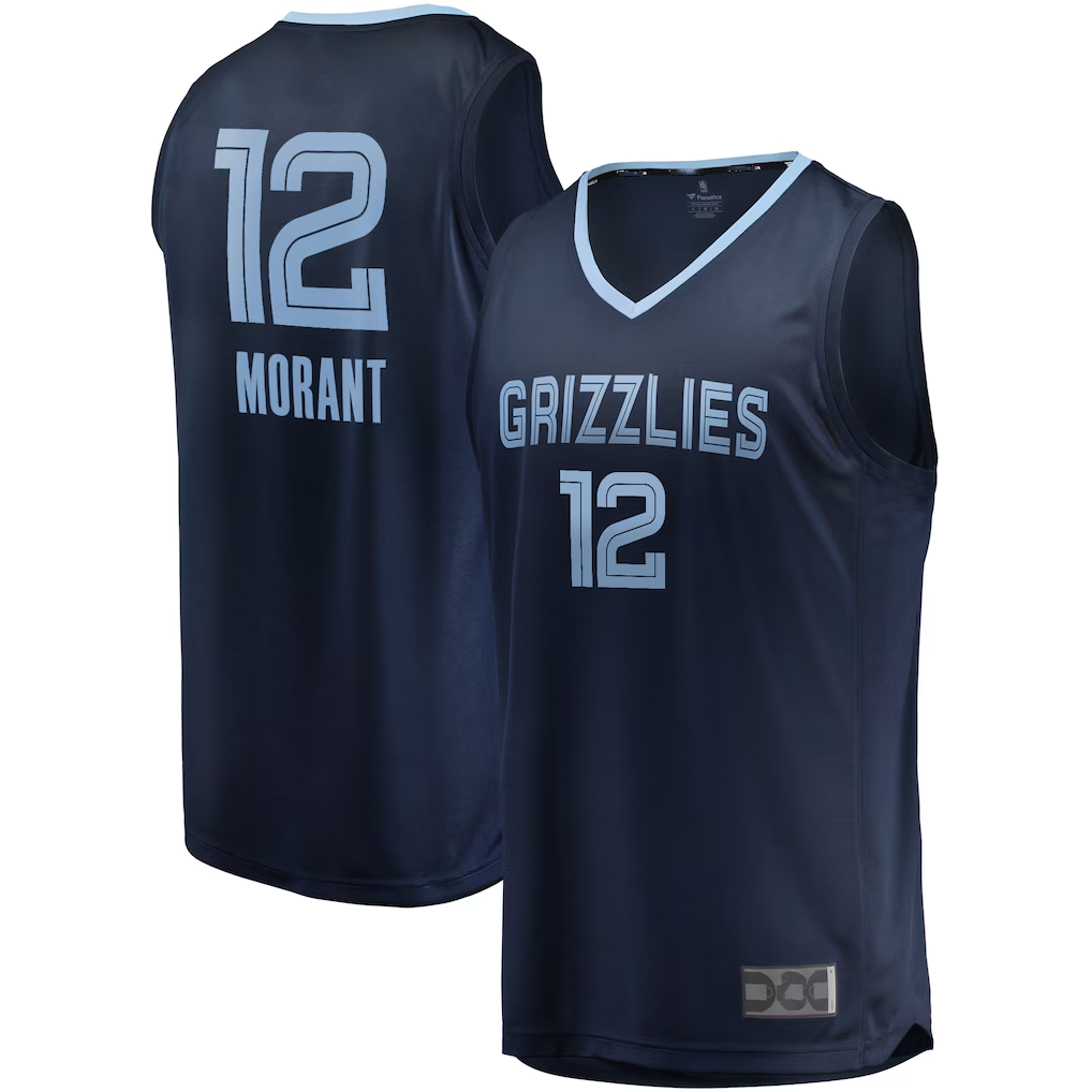 Kooe M.Grizzlies #12 Ja Morant Navy Fast Break Replica Stitched Jerseys- Icon Edition
