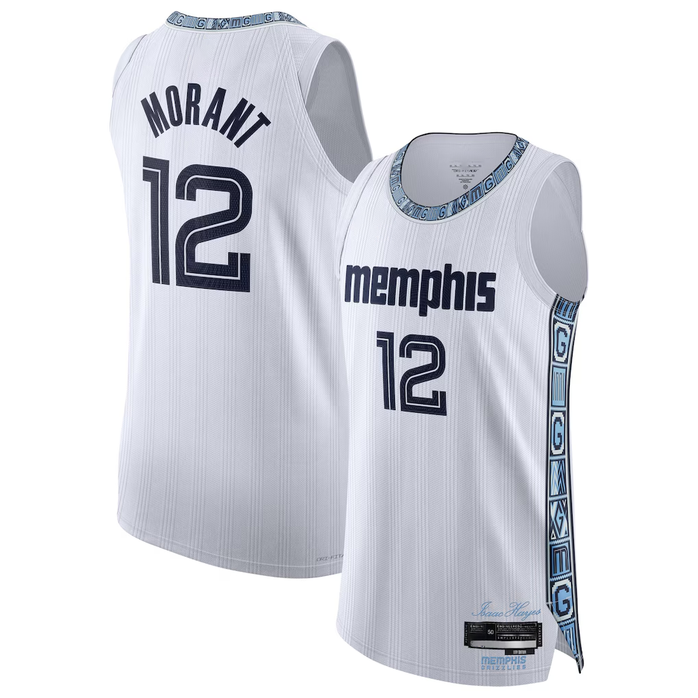 Kooe M.Grizzlies #12 Ja Morant White 2025-2026 Authentic Stitched Jerseys- City Edition