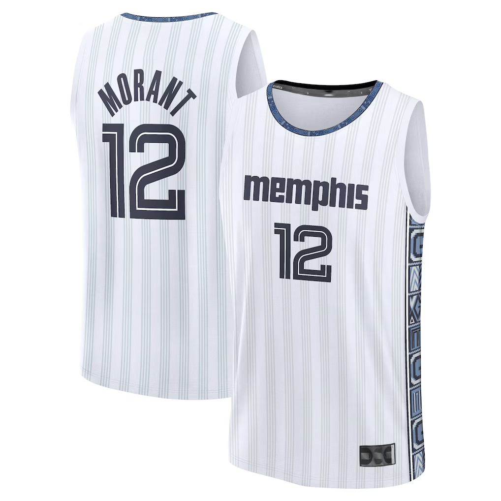 Kooe M.Grizzlies #12 Ja Morant White 2025-2026 City Edition Fast Break Stitched Jerseys
