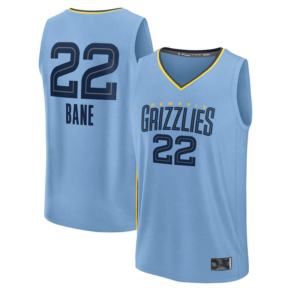 Kooe M.Grizzlies #22 Desmond Bane Light Blue Fast Break Replica Player Stitched Jerseys- Statement Edition