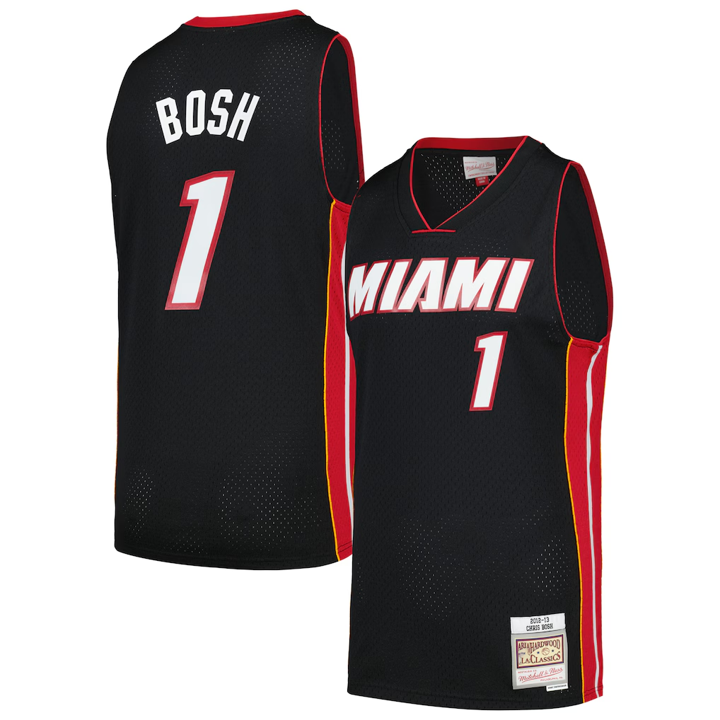 Kooe M.Heat #1 Chris Bosh Mitchell & Ness Black 2012-13 Hardwood Classics Swingman Jerseys