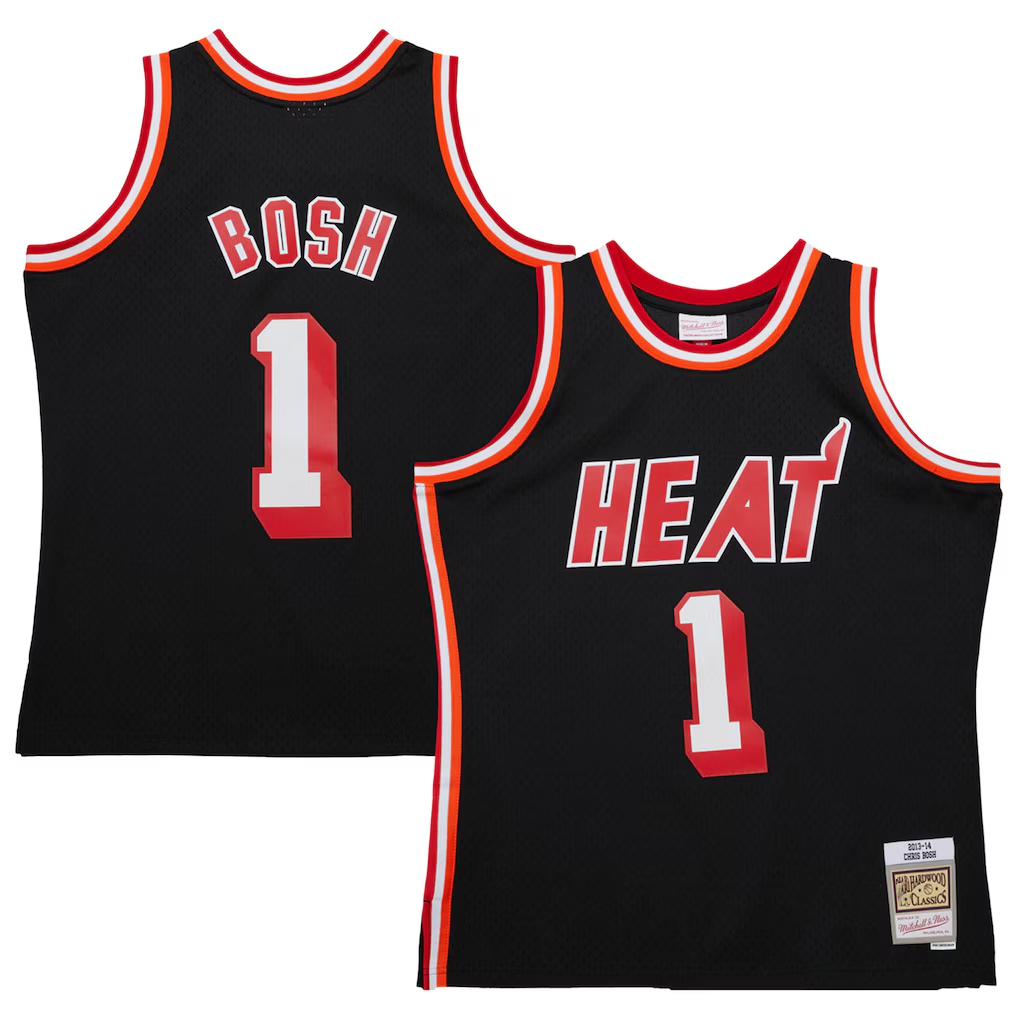 Kooe M.Heat #1 Chris Bosh Mitchell & Ness Black 2013-14 Hardwood Classics Swingman Jerseys