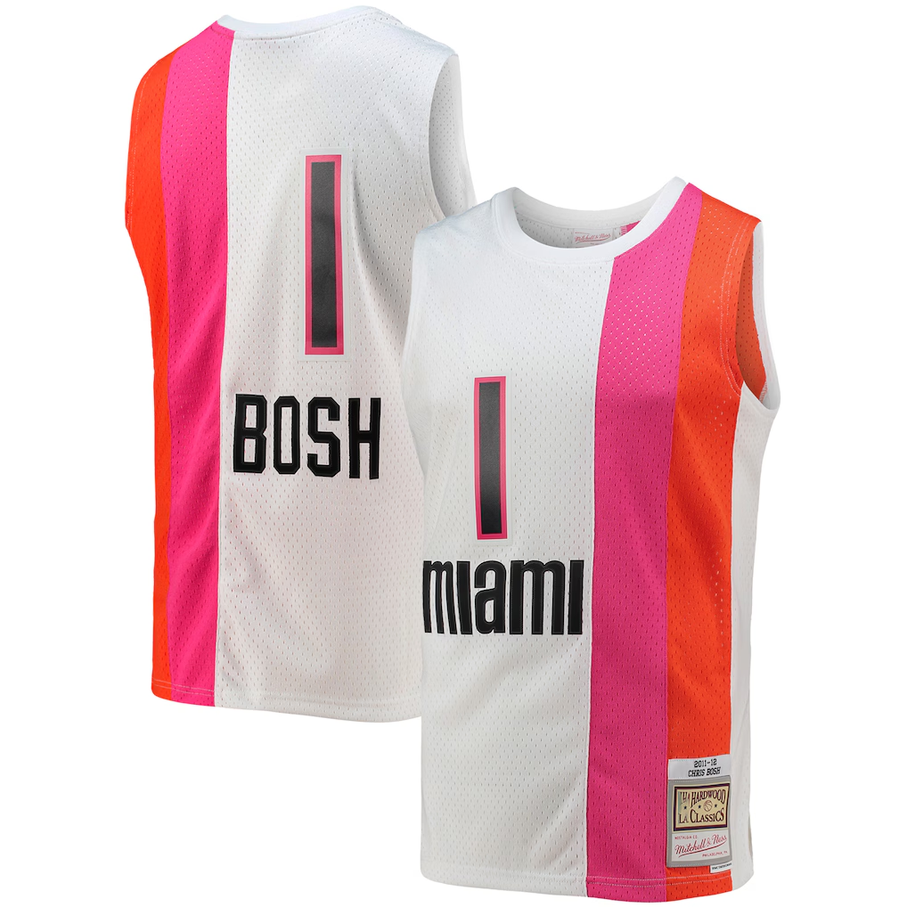 Kooe M.Heat #1 Chris Bosh Mitchell & Ness White 2011-12 Hardwood Classics Swingman Jerseys